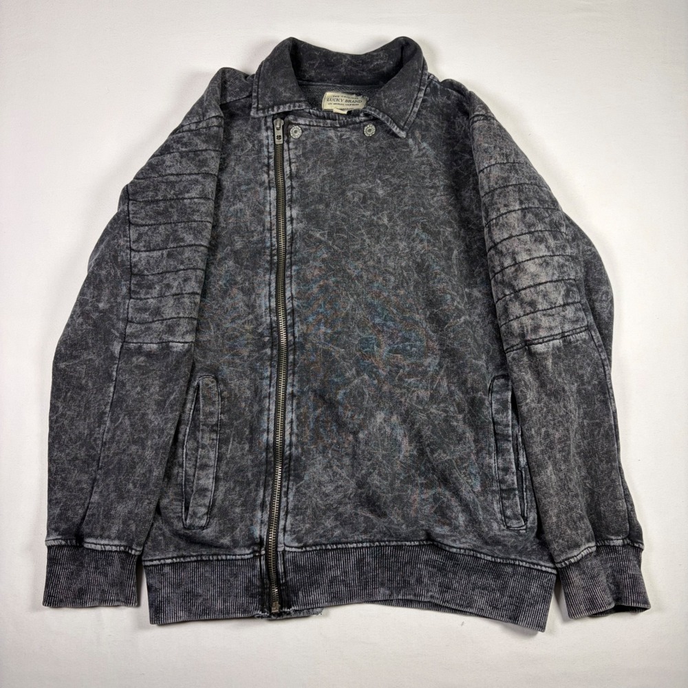 Lucky Brand Moto Jacket Acid Wash Quilted Biker Urban Grunge Edgy Punk Women M
